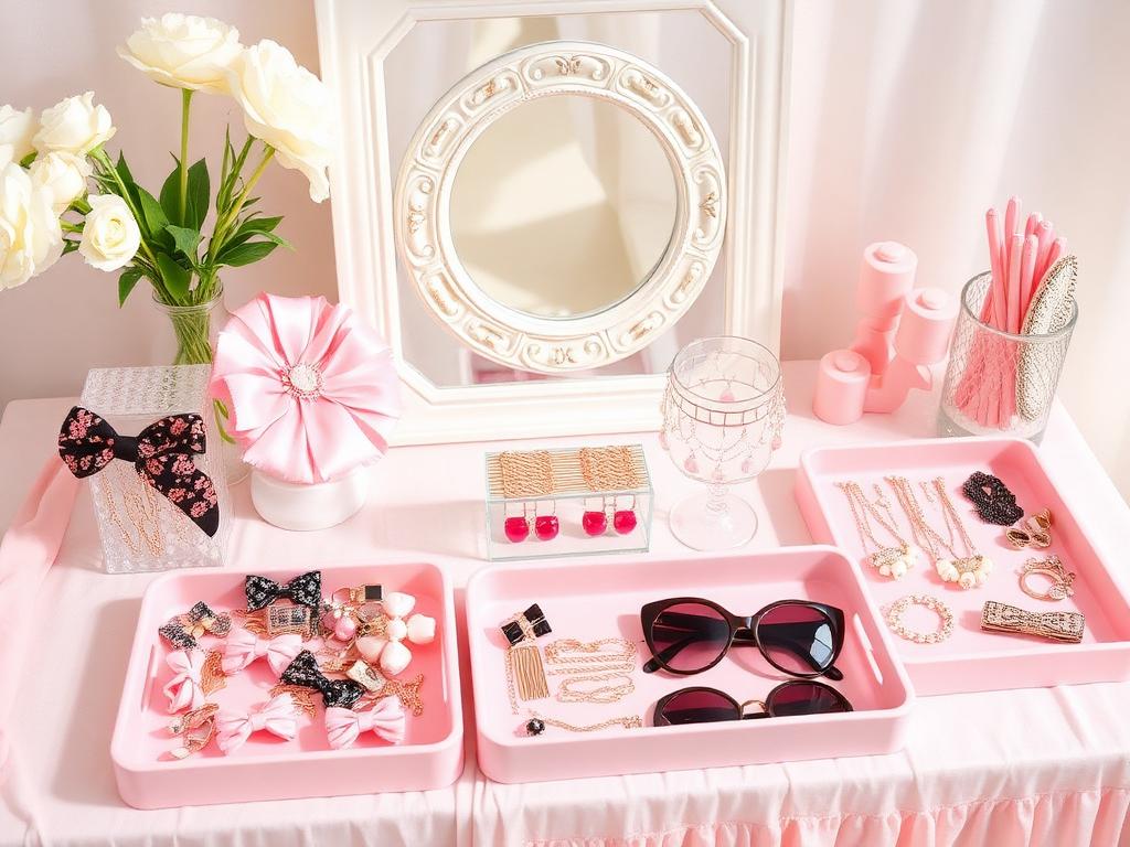Accessory styling table with beads, charms, gems and embellishments