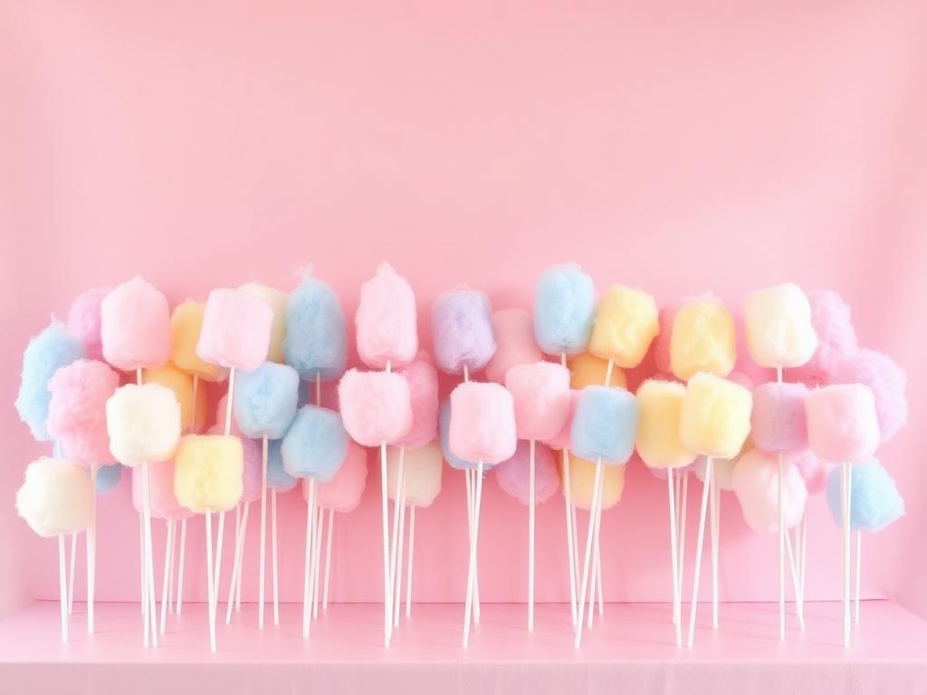 Pastel cotton candy wall display at a party