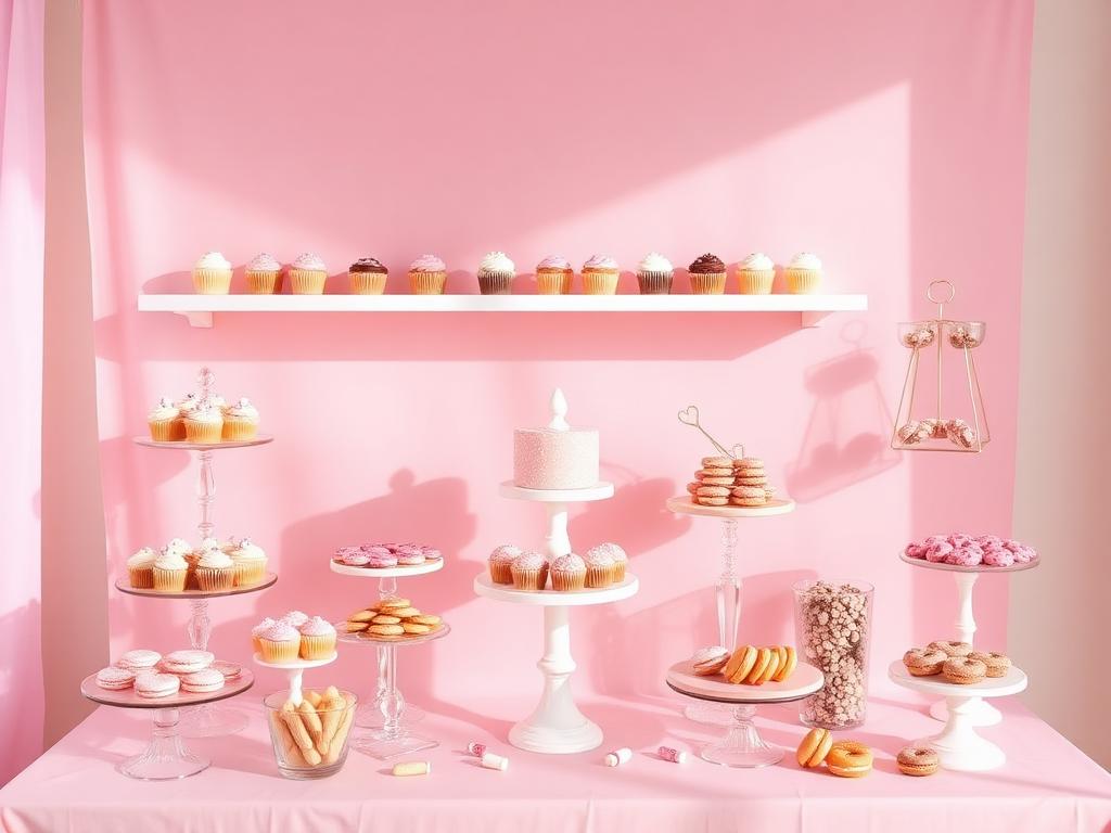 Pastel treat wall display with assorted sweets at a party